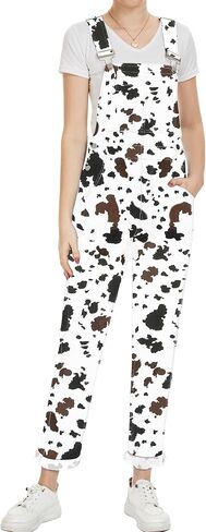 Cow Print Overalls for Women Fashion Animal Pants Cute Jumpsuits Bibs Coveralls in Saudi Arabia