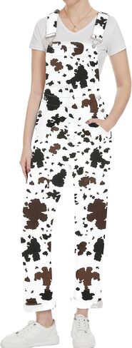 Cow Print Overalls for Women Fashion Animal Pants Cute Jumpsuits Bibs Coveralls in Saudi Arabia