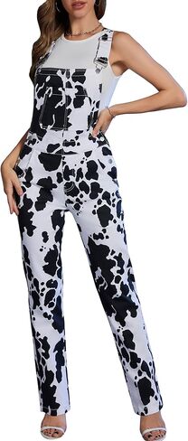 Cow Print Overalls for Women Fashion Animal Pants Cute Jumpsuits Bibs Coveralls in Saudi Arabia