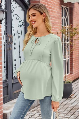 OUGES Womens Tie Tie Monity Maternity Tops Puff Sleeve Keyle Hidden Stirts Fall Business Bluse Discal in Kuwait