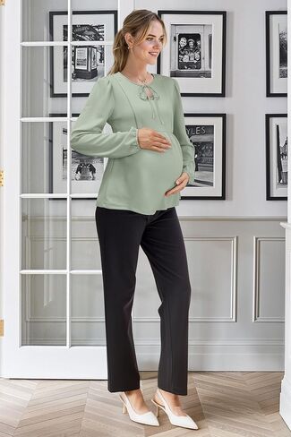 OUGES Womens Tie Tie Monity Maternity Tops Puff Sleeve Keyle Hidden Stirts Fall Business Bluse Discal in Kuwait