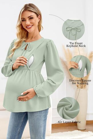 OUGES Womens Tie Tie Monity Maternity Tops Puff Sleeve Keyle Hidden Stirts Fall Business Bluse Discal in Kuwait