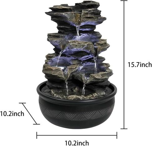 8.3" High 4-Tier Cascading Rock Falls Tabletop Water Fountain with LED Light & Spinning Ball - Indoor Small Waterfall Feature for Office, Home and Bedroom Desktop Decor Dark Grey in Saudi Arabia