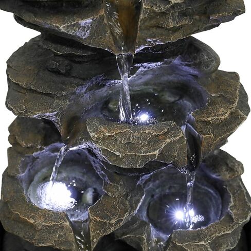 8.3" High 4-Tier Cascading Rock Falls Tabletop Water Fountain with LED Light & Spinning Ball - Indoor Small Waterfall Feature for Office, Home and Bedroom Desktop Decor Dark Grey in Saudi Arabia