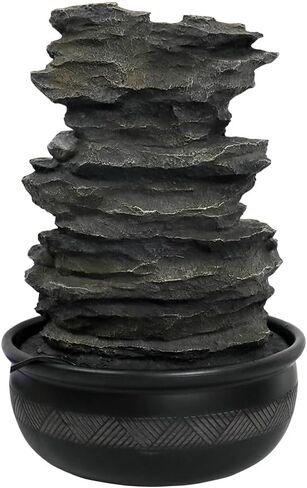 8.3" High 4-Tier Cascading Rock Falls Tabletop Water Fountain with LED Light & Spinning Ball - Indoor Small Waterfall Feature for Office, Home and Bedroom Desktop Decor Dark Grey in Saudi Arabia