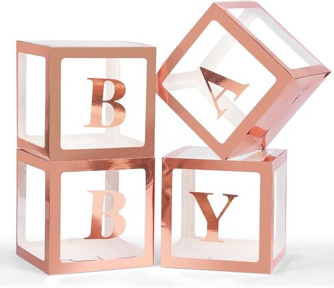 Baby Boxes with Letters for Baby Shower, 4 Transparent Balloon Boxes with Letters for Gender Reveal Birthday Wedding Baby Shower Decorations (White) in Saudi Arabia
