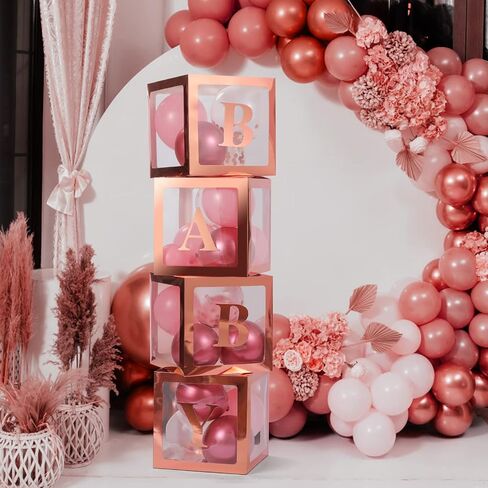Baby Boxes with Letters for Baby Shower, 4 Transparent Balloon Boxes with Letters for Gender Reveal Birthday Wedding Baby Shower Decorations (White) in Saudi Arabia