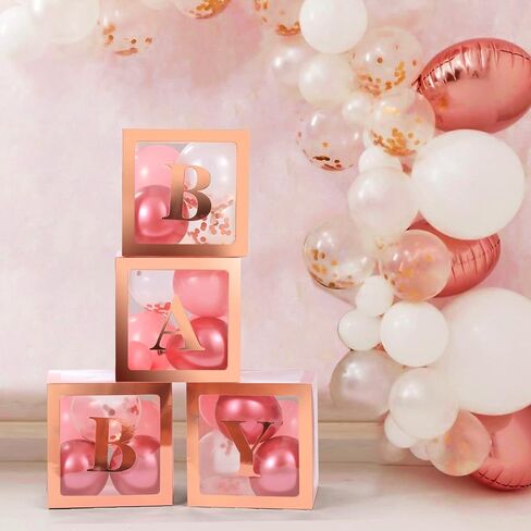 Baby Boxes with Letters for Baby Shower, 4 Transparent Balloon Boxes with Letters for Gender Reveal Birthday Wedding Baby Shower Decorations (White) in Saudi Arabia