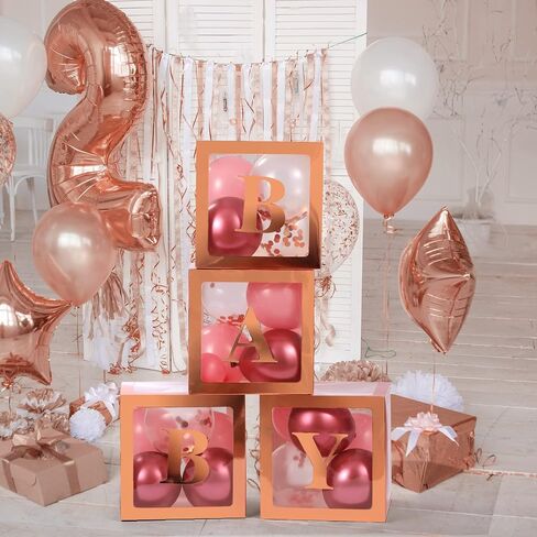 Baby Boxes with Letters for Baby Shower, 4 Transparent Balloon Boxes with Letters for Gender Reveal Birthday Wedding Baby Shower Decorations (White) in Saudi Arabia