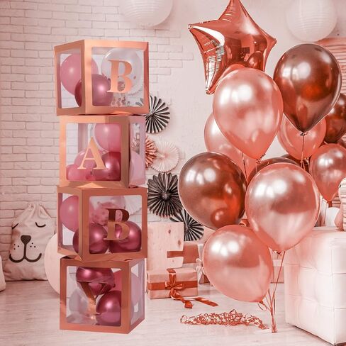 Baby Boxes with Letters for Baby Shower, 4 Transparent Balloon Boxes with Letters for Gender Reveal Birthday Wedding Baby Shower Decorations (White) in Saudi Arabia