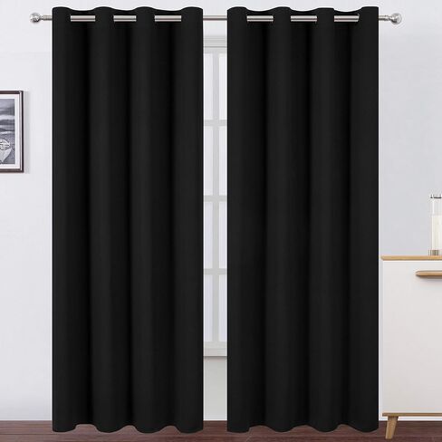 الستائر Lemomo Blackout 52 × 84 بوصات ستائر سوداء طويلة مجموعة من 2 لوحات معزولة حرارة الستائر الغامق لغرفة النوم in Saudi Arabia