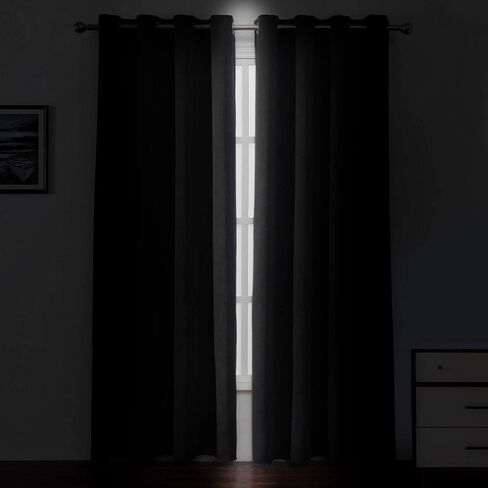 الستائر Lemomo Blackout 52 × 84 بوصات ستائر سوداء طويلة مجموعة من 2 لوحات معزولة حرارة الستائر الغامق لغرفة النوم in Saudi Arabia