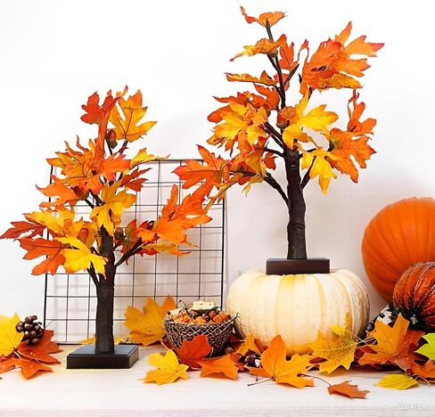 Fall Decorations Artificial Fall Lighted Maple Tree,Total 48 LED Battery/USB Operated Pumpkins Maple Acorn Tree for Table Fireplace Harvest Home Indoor Thanksgiving Decor(2 Pack) in Saudi Arabia