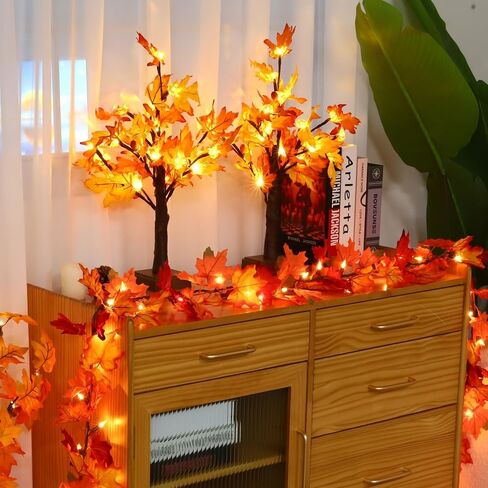 Fall Decorations Artificial Fall Lighted Maple Tree,Total 48 LED Battery/USB Operated Pumpkins Maple Acorn Tree for Table Fireplace Harvest Home Indoor Thanksgiving Decor(2 Pack) in Saudi Arabia