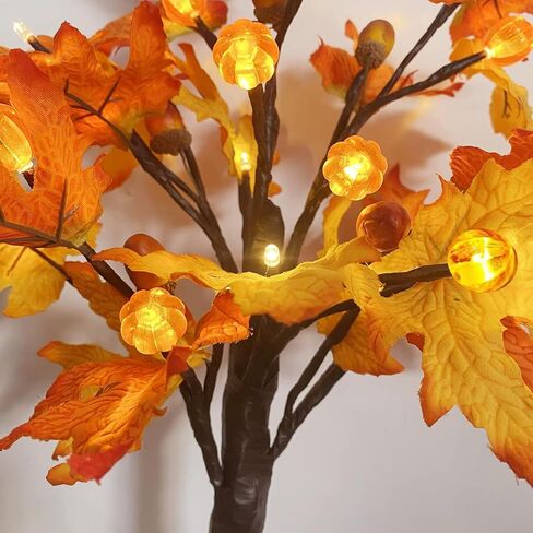 Fall Decorations Artificial Fall Lighted Maple Tree,Total 48 LED Battery/USB Operated Pumpkins Maple Acorn Tree for Table Fireplace Harvest Home Indoor Thanksgiving Decor(2 Pack) in Saudi Arabia