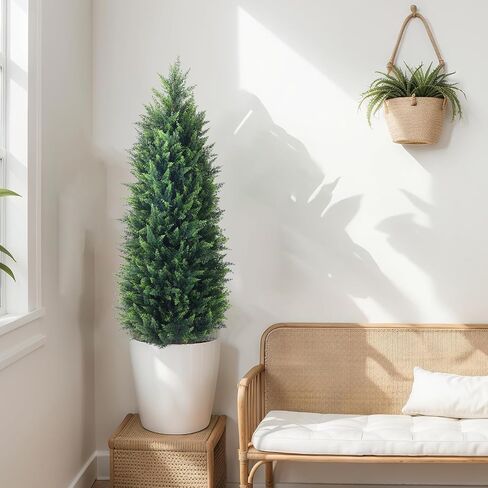 3FT Artificial Topiary Cedar Trees 2 Pack, Lush Thick Greenery UV Rated Artificial Plants for Outdoor Planters Decor, Realistic Fake Trees Indoor Garden in Saudi Arabia
