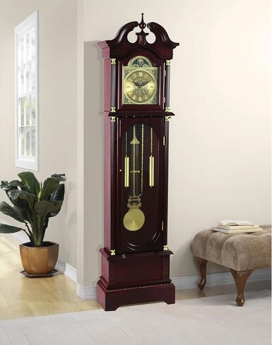Traditional Floor Standing Grandfather Clock, 72 Inch, Cherry Finish, Metal Moon Dial, Westminster Chime, 71.6" H x 19.2" W x 8.6" D, Battery Powered in Saudi Arabia