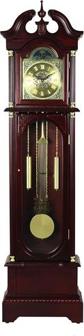 Traditional Floor Standing Grandfather Clock, 72 Inch, Cherry Finish, Metal Moon Dial, Westminster Chime, 71.6" H x 19.2" W x 8.6" D, Battery Powered in Saudi Arabia