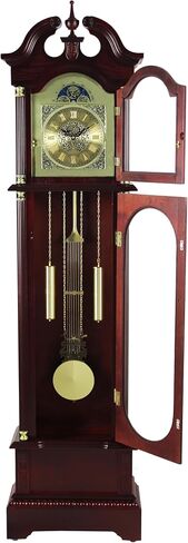Traditional Floor Standing Grandfather Clock, 72 Inch, Cherry Finish, Metal Moon Dial, Westminster Chime, 71.6" H x 19.2" W x 8.6" D, Battery Powered in Saudi Arabia