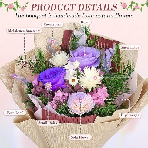 Bloom's Diary Preserved Flowers Bouquet, Flowers for Delivery Prime, Birthday Gifts for Women, Wife, Mother, Her (Purple) in Saudi Arabia