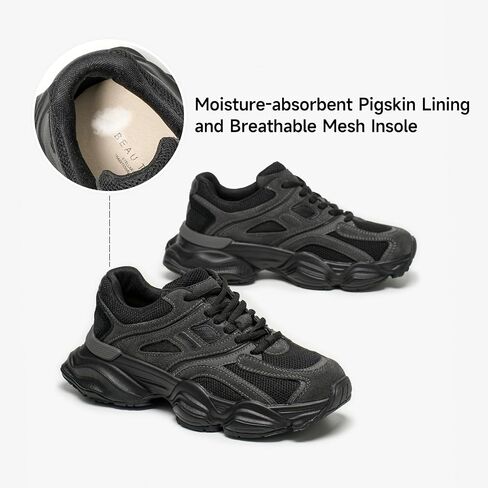 BEAU TODAY Platform Sneakers for Women, Womens Fashion Sneakers, Lace Up Chunky Leather Walking Sneakers, Comfortable Non-Slip Wide Width Casual Dad Shoes in Saudi Arabia