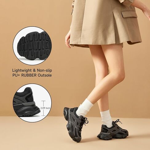 BEAU TODAY Platform Sneakers for Women, Womens Fashion Sneakers, Lace Up Chunky Leather Walking Sneakers, Comfortable Non-Slip Wide Width Casual Dad Shoes in Saudi Arabia