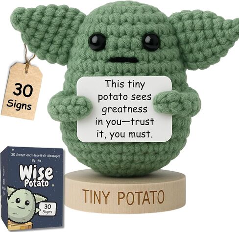 Handmade Baby Yoda Positive Crochet Doll with 30 Fun Affirmations - Funny Emotional Support Friendship Gift for Christmas, Birthday Gifts for Women Men | Birthday Gift Idea for Women Friends, Coworker in Saudi Arabia