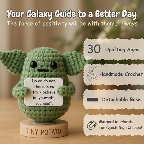 Handmade Baby Yoda Positive Crochet Doll with 30 Fun Affirmations - Funny Emotional Support Friendship Gift for Christmas, Birthday Gifts for Women Men | Birthday Gift Idea for Women Friends, Coworker in Saudi Arabia