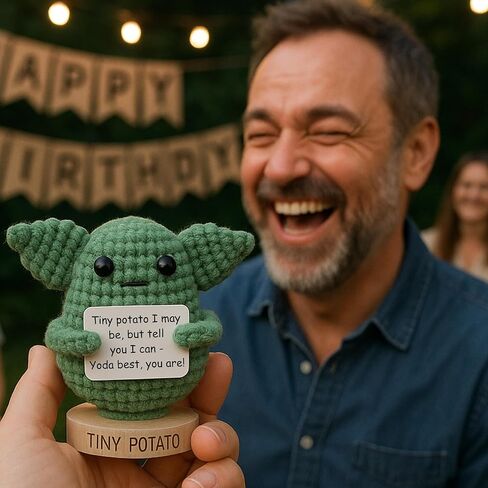 Handmade Baby Yoda Positive Crochet Doll with 30 Fun Affirmations - Funny Emotional Support Friendship Gift for Christmas, Birthday Gifts for Women Men | Birthday Gift Idea for Women Friends, Coworker in Saudi Arabia