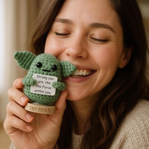 Handmade Baby Yoda Positive Crochet Doll with 30 Fun Affirmations - Funny Emotional Support Friendship Gift for Christmas, Birthday Gifts for Women Men | Birthday Gift Idea for Women Friends, Coworker in Saudi Arabia
