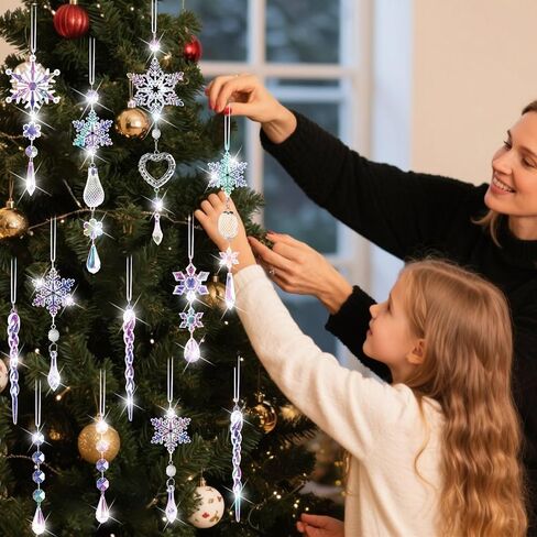 Crystal Ornaments Christmas Tree Decorations - 21pcs Christmas Tree Ornaments Sparkling Dazzling Festival Party Decoration Crystal Snowflake Design Hanging Ornament Holiday Season Home Decor in Saudi Arabia