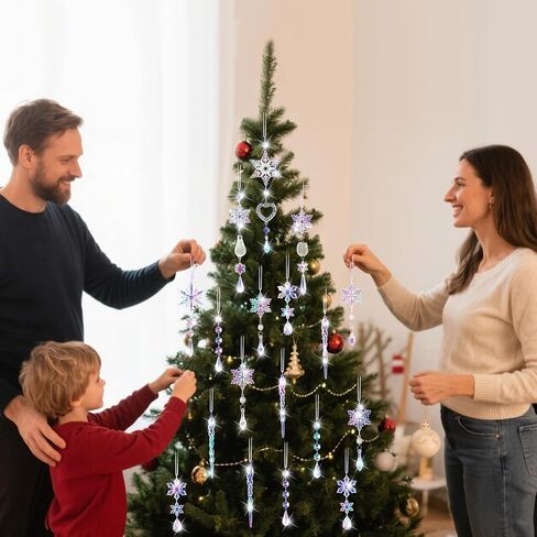 Crystal Ornaments Christmas Tree Decorations - 21pcs Christmas Tree Ornaments Sparkling Dazzling Festival Party Decoration Crystal Snowflake Design Hanging Ornament Holiday Season Home Decor in Saudi Arabia