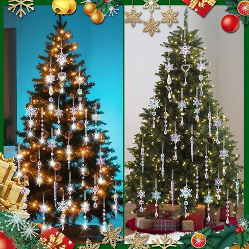 Crystal Ornaments Christmas Tree Decorations - 21pcs Christmas Tree Ornaments Sparkling Dazzling Festival Party Decoration Crystal Snowflake Design Hanging Ornament Holiday Season Home Decor in Saudi Arabia