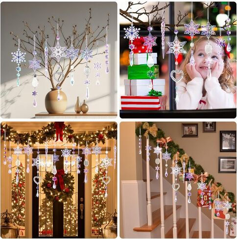 Crystal Ornaments Christmas Tree Decorations - 21pcs Christmas Tree Ornaments Sparkling Dazzling Festival Party Decoration Crystal Snowflake Design Hanging Ornament Holiday Season Home Decor in Saudi Arabia