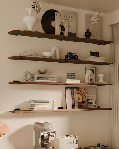Rustic Wood Floating Shelves Set of 4, 60 Inches Wood Rustic Farmhouse Wall Shelves, Easy-to-Install Hanging Shelves for Living Room, Kitchen, and Bathroom, 150bs Capacity in Saudi Arabia