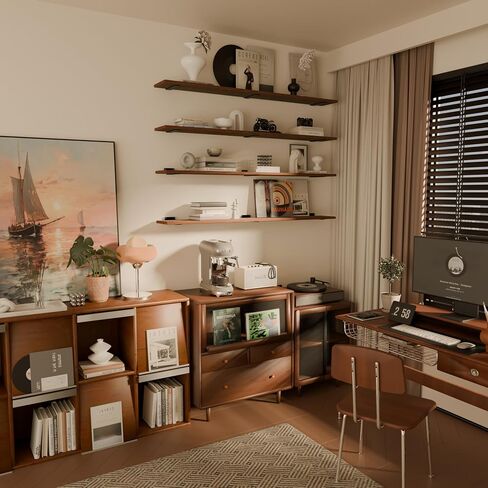 Rustic Wood Floating Shelves Set of 4, 60 Inches Wood Rustic Farmhouse Wall Shelves, Easy-to-Install Hanging Shelves for Living Room, Kitchen, and Bathroom, 150bs Capacity in Saudi Arabia