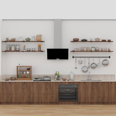 Rustic Wood Floating Shelves Set of 4, 60 Inches Wood Rustic Farmhouse Wall Shelves, Easy-to-Install Hanging Shelves for Living Room, Kitchen, and Bathroom, 150bs Capacity in Saudi Arabia