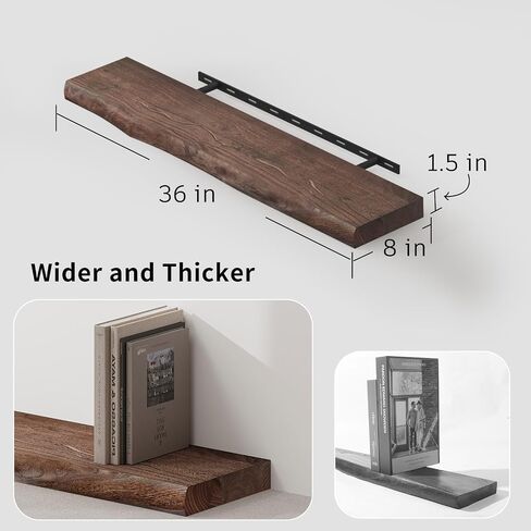 SAUMONIERES Live Edge Floating Shelves for Bedroom Living Room Wall Mounted Storage Long Natural Elm Wood Shelf Large Heavy Duty 8 Inch Deep, 24 inch Set of 2 Walnut Floating Shelves in Kuwait