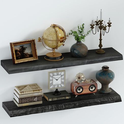 SAUMONIERES Live Edge Floating Shelves for Bedroom Living Room Wall Mounted Storage Long Natural Elm Wood Shelf Large Heavy Duty 8 Inch Deep, 24 inch Set of 2 Walnut Floating Shelves in Kuwait
