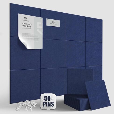TSJOFFICE Large Cork Board for Wall - 48" x 36" Bulletin Board with 50 Pushpins for Office Decor, Pin Board 12 Pack Felt Wall Tiles with Safe Removable Adhesive Tabs, Corkboard for Home Office - Black in Saudi Arabia