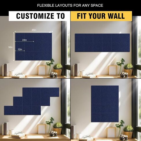 TSJOFFICE Large Cork Board for Wall - 48" x 36" Bulletin Board with 50 Pushpins for Office Decor, Pin Board 12 Pack Felt Wall Tiles with Safe Removable Adhesive Tabs, Corkboard for Home Office - Black in Saudi Arabia