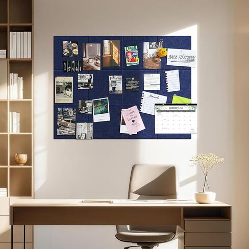 TSJOFFICE Large Cork Board for Wall - 48" x 36" Bulletin Board with 50 Pushpins for Office Decor, Pin Board 12 Pack Felt Wall Tiles with Safe Removable Adhesive Tabs, Corkboard for Home Office - Black in Saudi Arabia