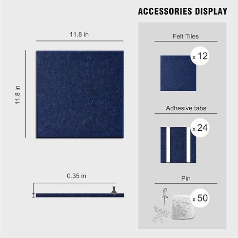 TSJOFFICE Large Cork Board for Wall - 48" x 36" Bulletin Board with 50 Pushpins for Office Decor, Pin Board 12 Pack Felt Wall Tiles with Safe Removable Adhesive Tabs, Corkboard for Home Office - Black in Saudi Arabia