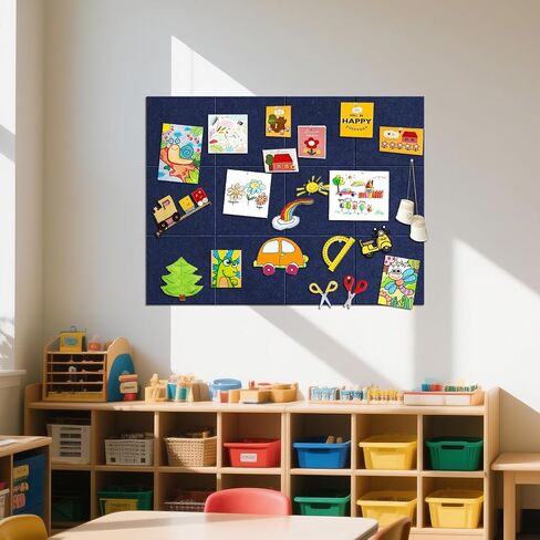 TSJOFFICE Large Cork Board for Wall - 48" x 36" Bulletin Board with 50 Pushpins for Office Decor, Pin Board 12 Pack Felt Wall Tiles with Safe Removable Adhesive Tabs, Corkboard for Home Office - Black in Saudi Arabia