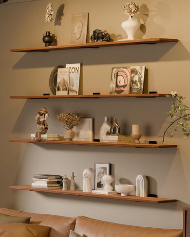 Rustic Wood Floating Shelves Set of 4, 60 Inches Wood Rustic Farmhouse Wall Shelves, Easy-to-Install Hanging Shelves for Living Room, Kitchen, and Bathroom, 150bs Capacity in Saudi Arabia