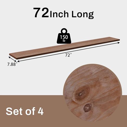 Rustic Wood Floating Shelves Set of 4, 60 Inches Wood Rustic Farmhouse Wall Shelves, Easy-to-Install Hanging Shelves for Living Room, Kitchen, and Bathroom, 150bs Capacity in Saudi Arabia