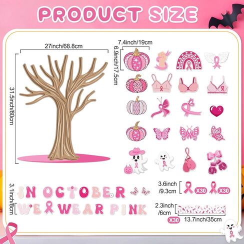 139 Pcs Pink Ribbon Breast Cancer Awareness Bulletin Board in October We Wear Pink Classroom Decoration Ghost Pumpkin Halloween Decor Name Tags Border Office School Chalkboard Wall Supplies in Saudi Arabia