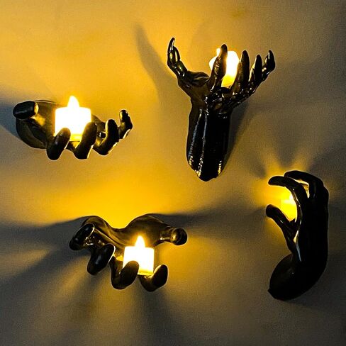 Halloween Decor Indoor, 4 Packs Creepy Reaching Hands with LED Candles, Life-Sized Gothic Wall Decor for Horror, Spooky Halloween Decorations for Home, Party, Goth & Dark Academia Style in Saudi Arabia