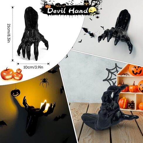 Halloween Decor Indoor, 4 Packs Creepy Reaching Hands with LED Candles, Life-Sized Gothic Wall Decor for Horror, Spooky Halloween Decorations for Home, Party, Goth & Dark Academia Style in Saudi Arabia