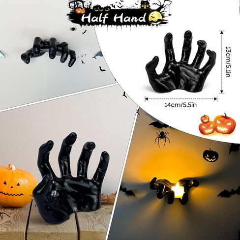 Halloween Decor Indoor, 4 Packs Creepy Reaching Hands with LED Candles, Life-Sized Gothic Wall Decor for Horror, Spooky Halloween Decorations for Home, Party, Goth & Dark Academia Style in Saudi Arabia